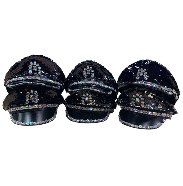 Captain Hats - Black with Silver Diamante Gems (Imperfect)