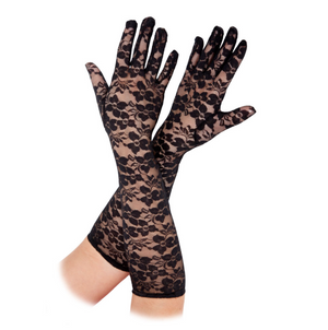 Ladies Long Lace Gloves - Black