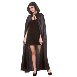 Deluxe Satin Hooded Cape - Black (140cm)