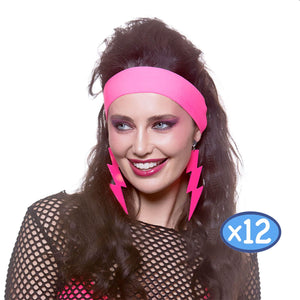 80's Lightning Earrings - Neon Pink (1 Pair Included)