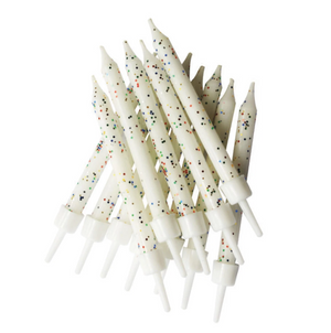 Glitter Candles White with Holders 7.5cm (12 pack)