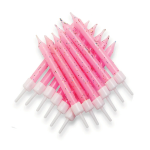 Glitter Candles Pink with Holders 7.5cm (12 pack)