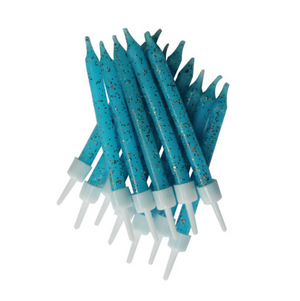 Glitter Candles Blue with Holders 7.5cm (12 pack)