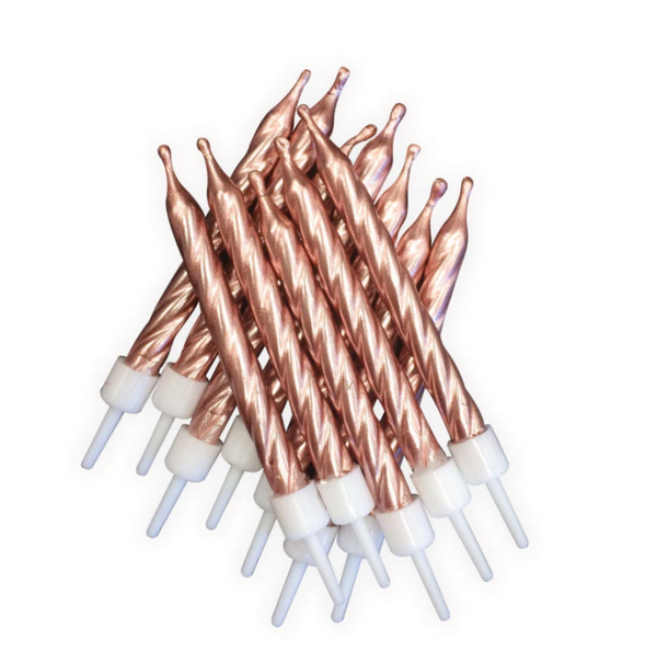 Metallic Candles Rose Gold with Holders 7.5cm (12 pack)