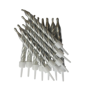 Metallic Candles Silver with Holders 7.5cm (12 pack)