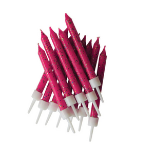 Glitter Candles Fuchsia with Holders 7.5cm (12 pack)