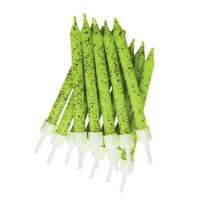 Glitter Candles Lime Green with Holders 7.5cm (12 pack)