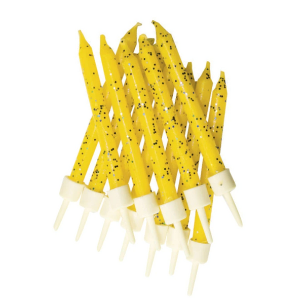 Glitter Candles Yellow with Holders 7.5cm (12 pack)
