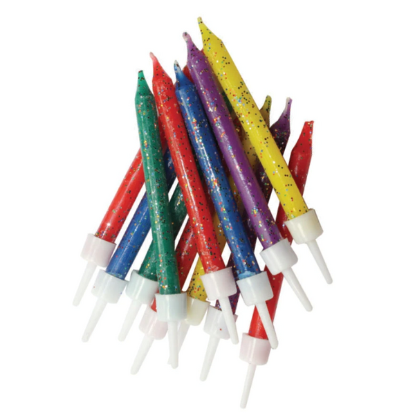Glitter Candles Multi-Coloured with Holders 7.5cm (12 pack)