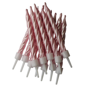 Pearlescent Candles Pink with Holders 7.5cm (12 pack)