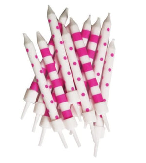 Spot & Stripe Candles Pink & White with Holders