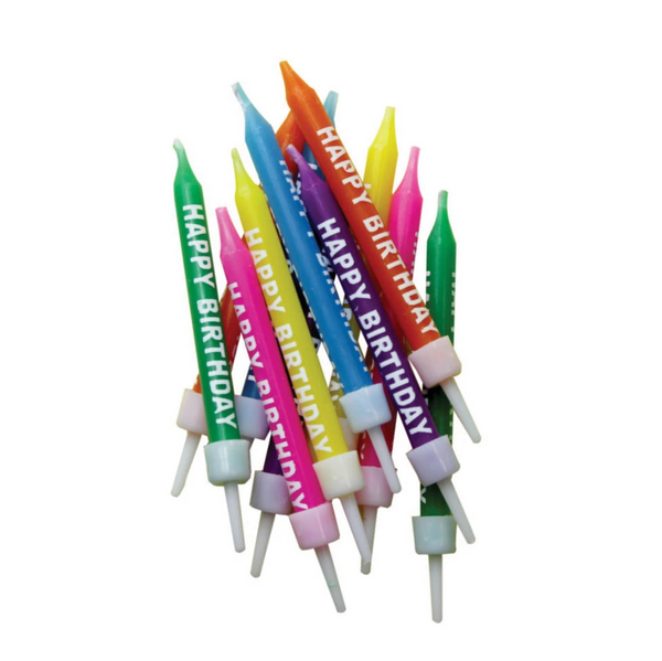 Happy Birthday Candles Multi-Coloured with Holders 7.5cm (12 pack)