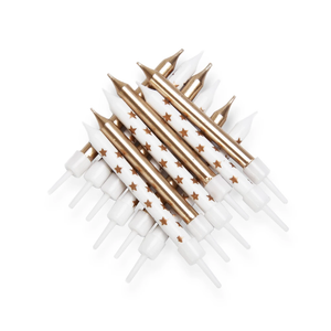Metallic Star Mix Candles - Gold with Holders 3" (12 pack)