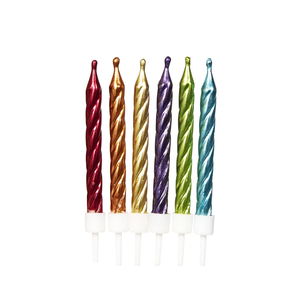 Metallic Candles - Rainbow with Holders 3" (12 pack)