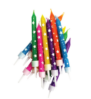 Stars Candles Multi-Coloured with Holders 7.5cm (12 pack)