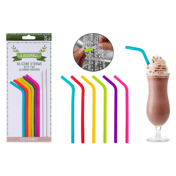 SILICONE STRAWS with 2 BRUSHES (6 Pack)