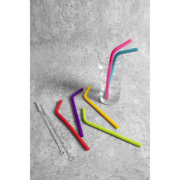 SILICONE STRAWS with 2 BRUSHES (6 Pack)