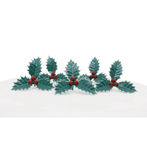 Holly & Berries Plastic Cake Topper Picks Green/Red (1.5")