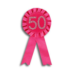 Hot Pink & Diamante 50th Birthday Rosette