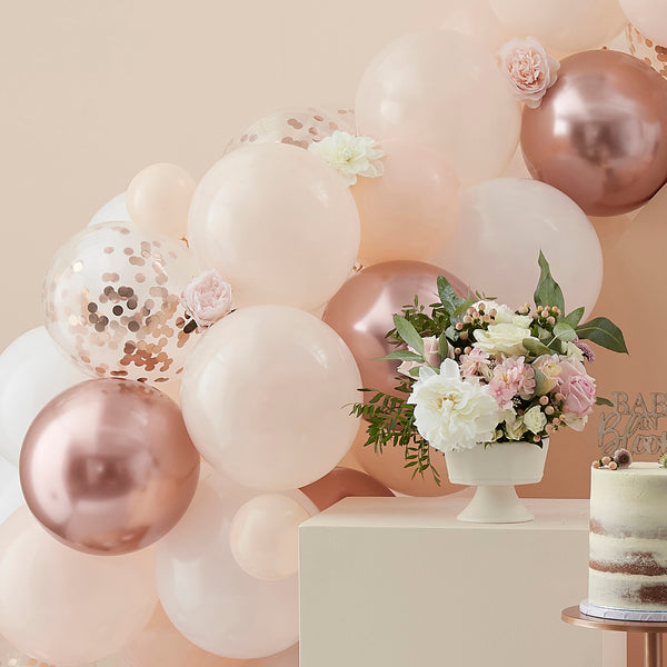 Baby In Bloom - Peach, White and Rose Gold Balloon Arch