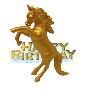 Unicorn Resin Cake Topper & Gold Happy Birthday Motto 5.5 x 8cm (2 pack)