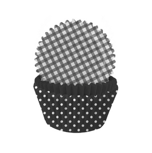 Black Velvet Gingham and Polka Mix Cupcake Cases - 3.2 x 4.8cm (1.25 x 1.8"")