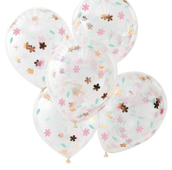 Rose Gold Floral Confetti Balloons