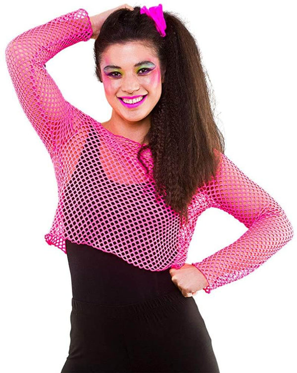 80's Fishnet Long Sleeve-Neon Pink(One Size)