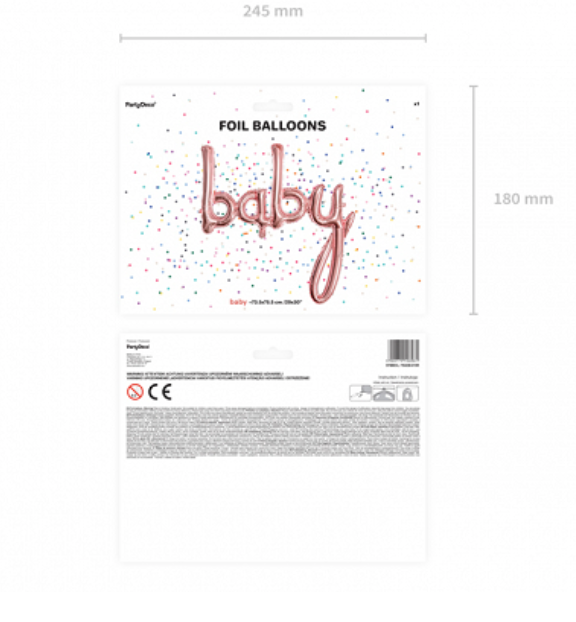 Foil balloon Baby in rose gold colour, size approx. 73.5 x 75.5 cm (29x30'').