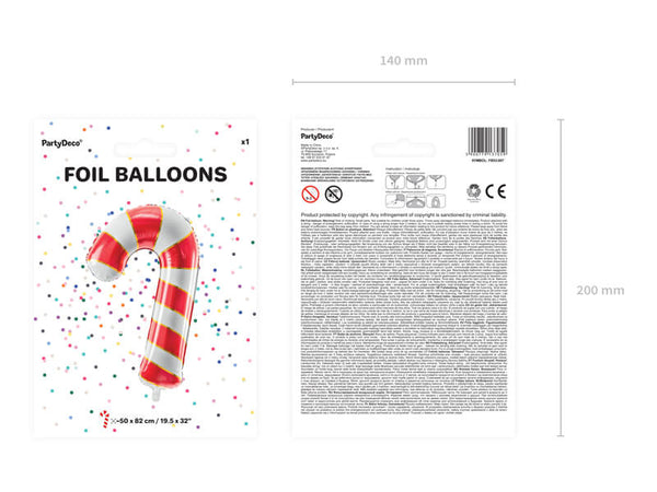 Foil balloon Red Candy cane (50x82cm)