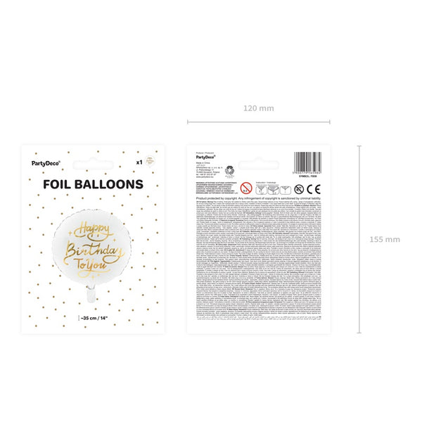 Foil balloon Happy Birthday To You White (35cm)