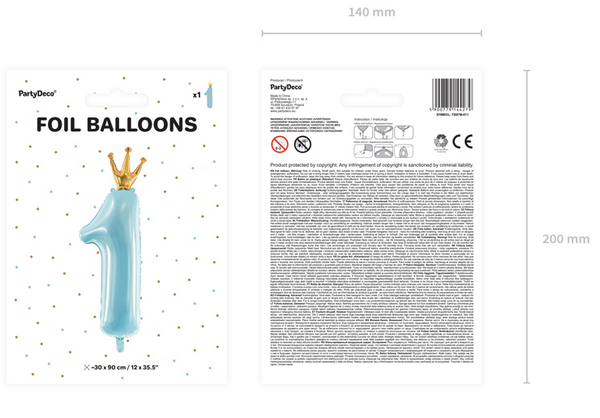 Number ''1'' Foil Balloon - sky-blue (30x90cm)