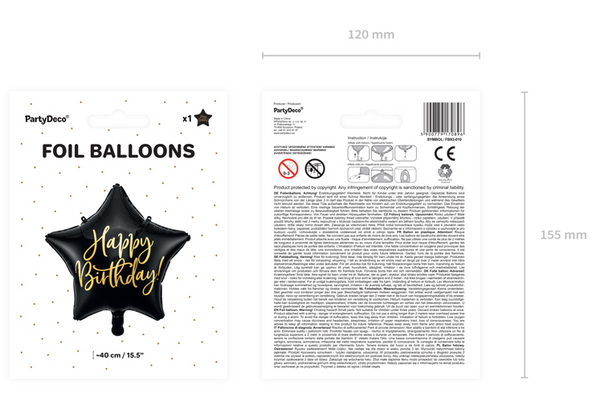 Foil balloon Happy Birthday - black (40cm)