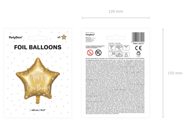 Foil balloon Happy Birthday - gold (40cm)