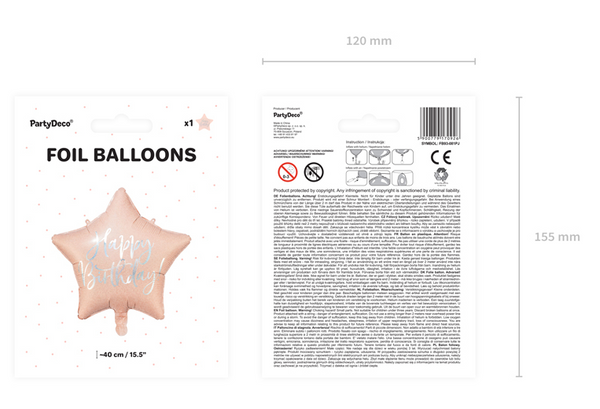 Foil balloon Happy Birthday - light powder pink (40cm)