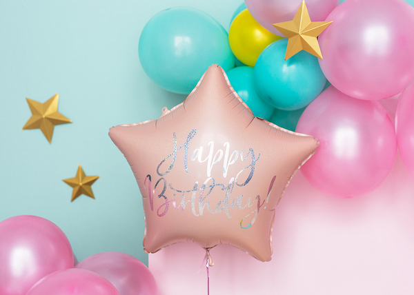 Foil balloon Happy Birthday - light powder pink (40cm)