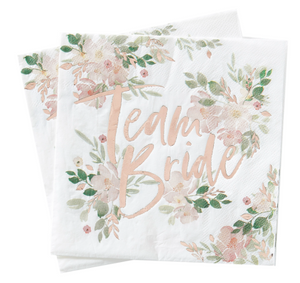 Team Bride Floral Hen Party Napkins Rose Gold