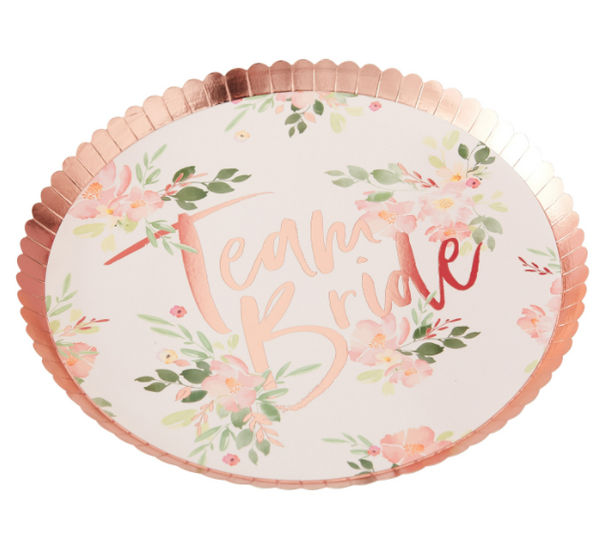Team Bride Floral Plates Rose Gold