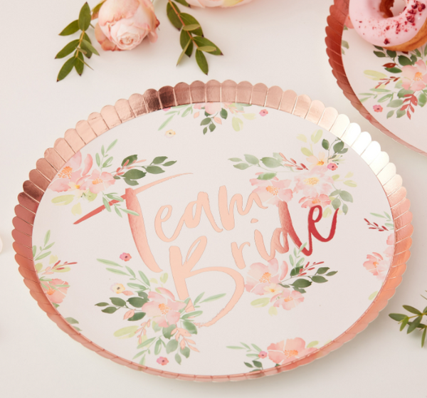 Team Bride Floral Plates Rose Gold