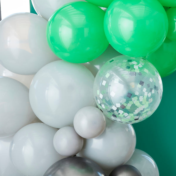 Black, Green and Grey Balloon Arch with Shaped Card Controllers