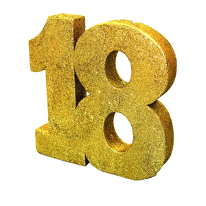 Number 18 Glitter Table Decoration Gold (3 x 20 x 20cm)