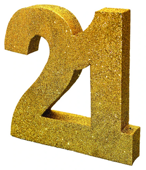Number 21 Glitter Table Decoration Gold (3 x 20 x 20cm)
