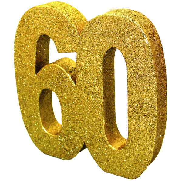 Number 60 Glitter Table Decoration Gold (3 x 20 x 20cm)