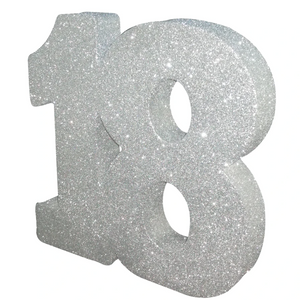 Number 18 Glitter Table Decoration Silver (3 x 20 x 20cm)