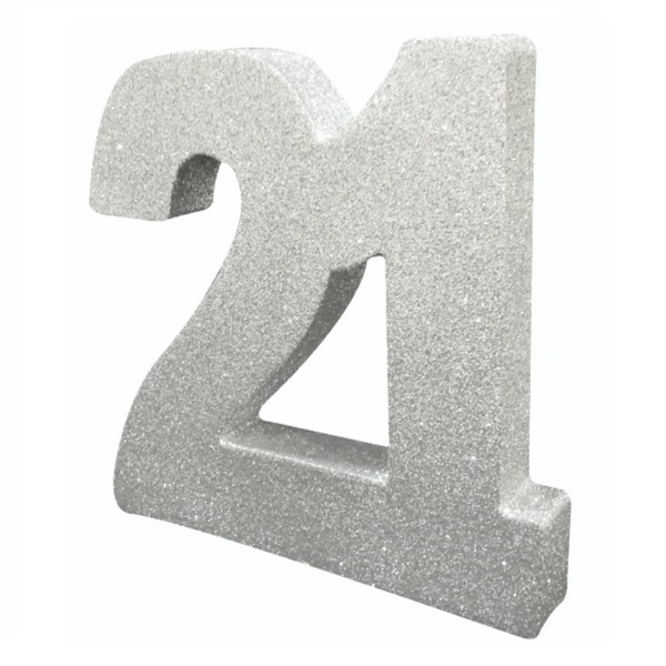 Number 21 Glitter Table Decoration Silver (3 x 20 x 20cm)