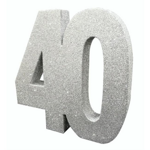 Number 40 Glitter Table Decoration Silver (3 x 20 x 20cm)