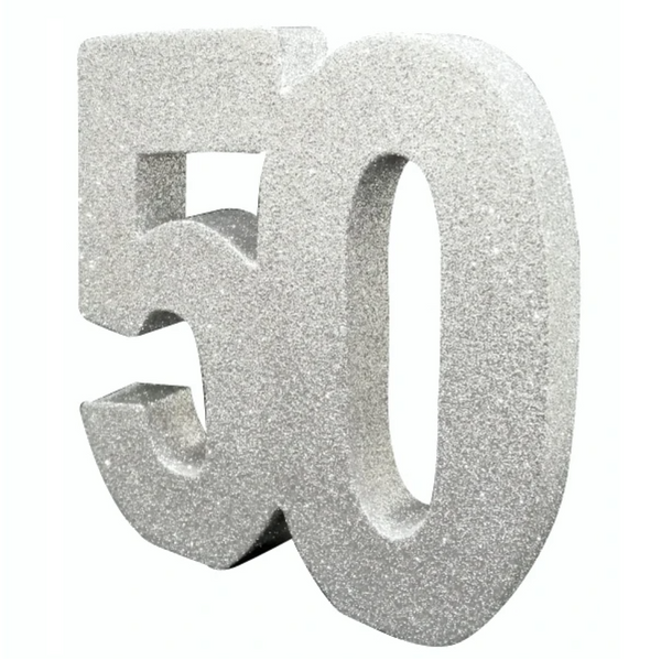 Number 50 Glitter Table Decoration Silver (3 x 20 x 20cm)