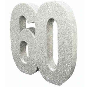 Number 60 Glitter Table Decoration Silver (3 x 20 x 20cm)