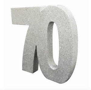 Number 70 Glitter Table Decoration Silver (3 x 20 x 20cm)