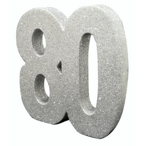 Number 80 Glitter Table Decoration - Silver (1.1 x 7.8 x 7.8")